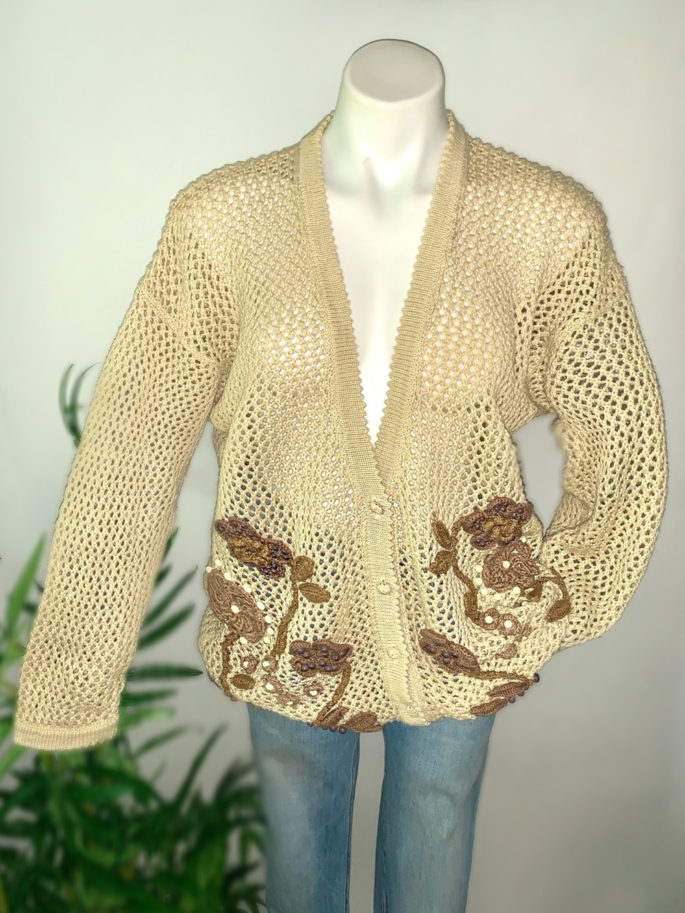 k n i t :: Vintage Openwork Knit Floral Crochet Cardigan